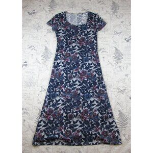 EUC Peruvian Connection Folk Flower Mdi Dress Blues pima cotton womens S